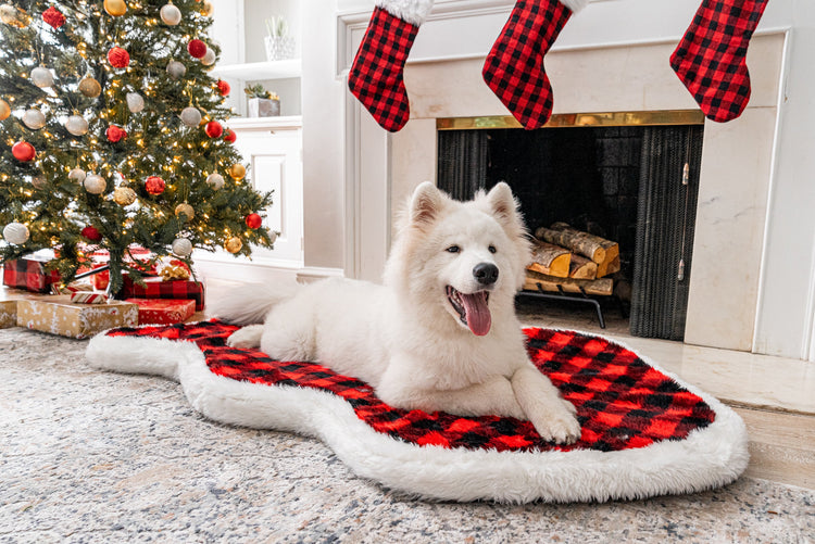 PupRug™ Faux Fur Orthopedic Dog Bed Cover - Curve Red & Black Plaid (Bed Not Included)