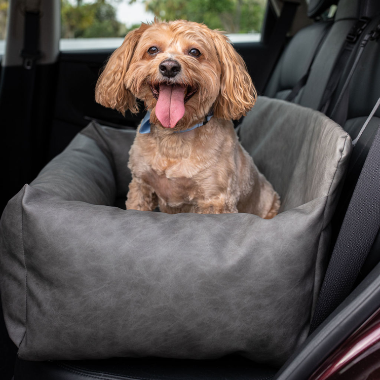 PupProtector™ Faux Leather Memory Foam Dog Car Bed - Slate Grey