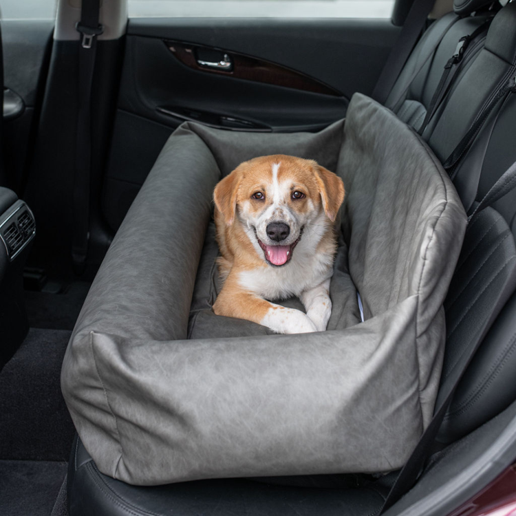 PupProtector™ Faux Leather Memory Foam Dog Car Bed - Slate Grey