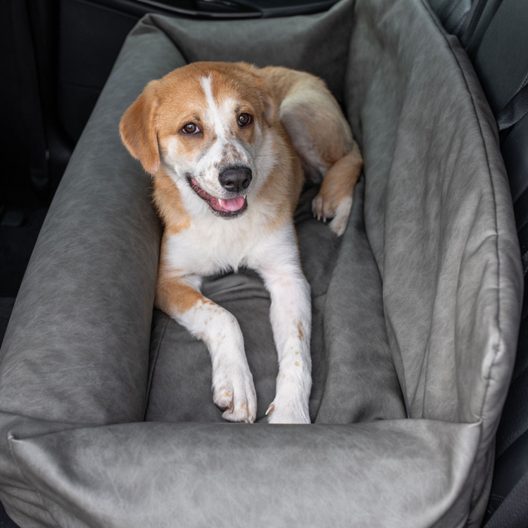 PupProtector™ Faux Leather Memory Foam Dog Car Bed - Slate Grey