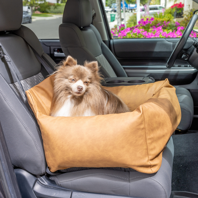 PupProtector™ Faux Leather Memory Foam Dog Car Bed - Camel