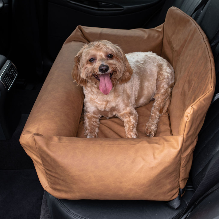 PupProtector™ Faux Leather Memory Foam Dog Car Bed - Camel