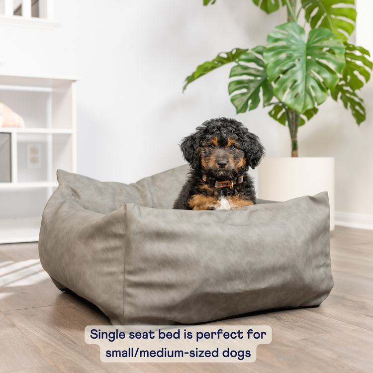 PupProtector™ Faux Leather Memory Foam Dog Car Bed - Slate Grey