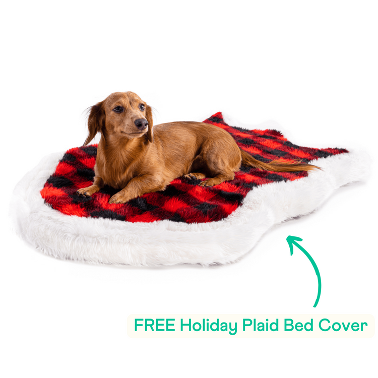 PupRug™ Faux Fur Orthopedic Dog Bed + FREE Holiday Plaid Bed Cover