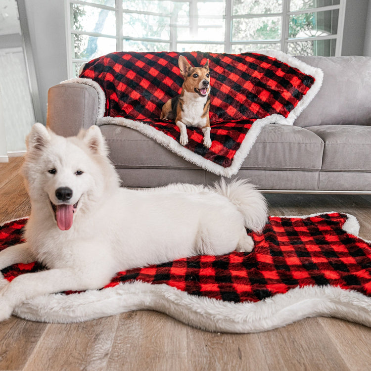 PupRug™ Bundle - Orthopedic Bed Curve, Red Buffalo Plaid + Matching Waterproof Blanket