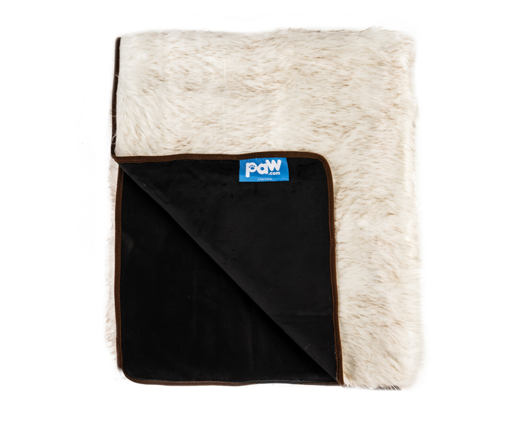 White Faux Fur Anti-Scratch Cat Blanket with Paw.com logo