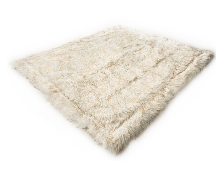 White faux fur cat blanket on isolated white background