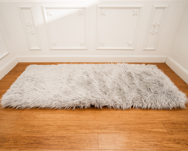 PupRug™ Runner Faux Fur Memory Foam Dog Bed Cover - Rectangle Grey (Bed Not Included)