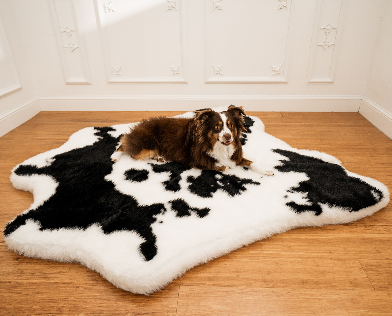 PupRug Memory Foam Orthopedic Dog Bed Black Faux Cowhide Paw