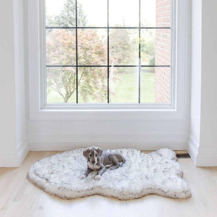 PupRug™ Faux Fur Orthopedic Dog Bed - Curve White with Brown Accents