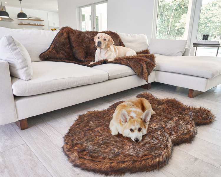 PupRug™ Bundle - Orthopedic Bed Curve, Brown + Matching Waterproof Blanket