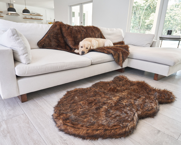 rich brown faux fur dog bed and blanket bundle