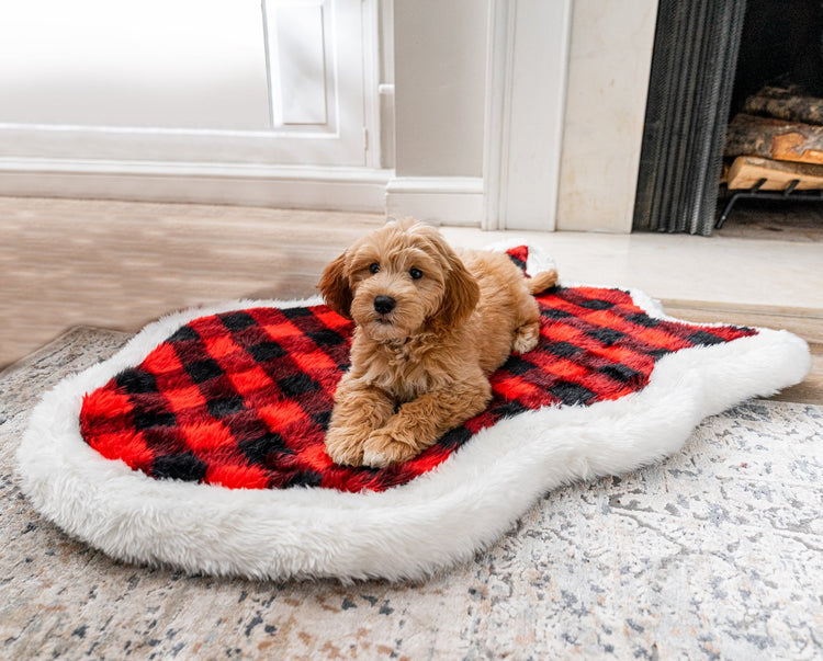 PupRug™ Bundle - Orthopedic Bed Curve, Red Buffalo Plaid + Matching Waterproof Blanket