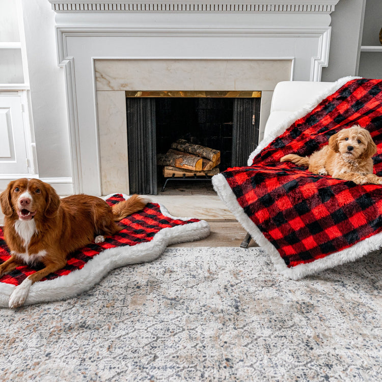 PupRug™ Bundle - Orthopedic Bed Curve, Red Buffalo Plaid + Matching Waterproof Blanket