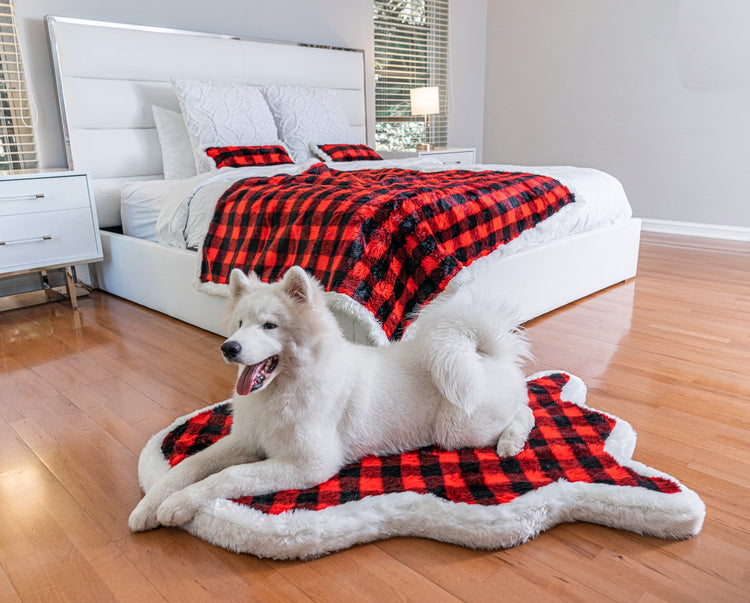 PupRug™ Bundle - Orthopedic Bed Curve, Red Buffalo Plaid + Matching Waterproof Blanket