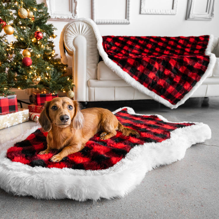 PupRug™ Bundle - Orthopedic Bed Curve, Red Buffalo Plaid + Matching Waterproof Blanket