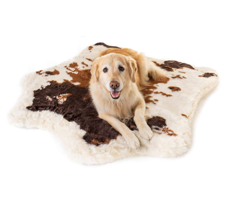 Golden Retriever on Brown Cowhide Bed