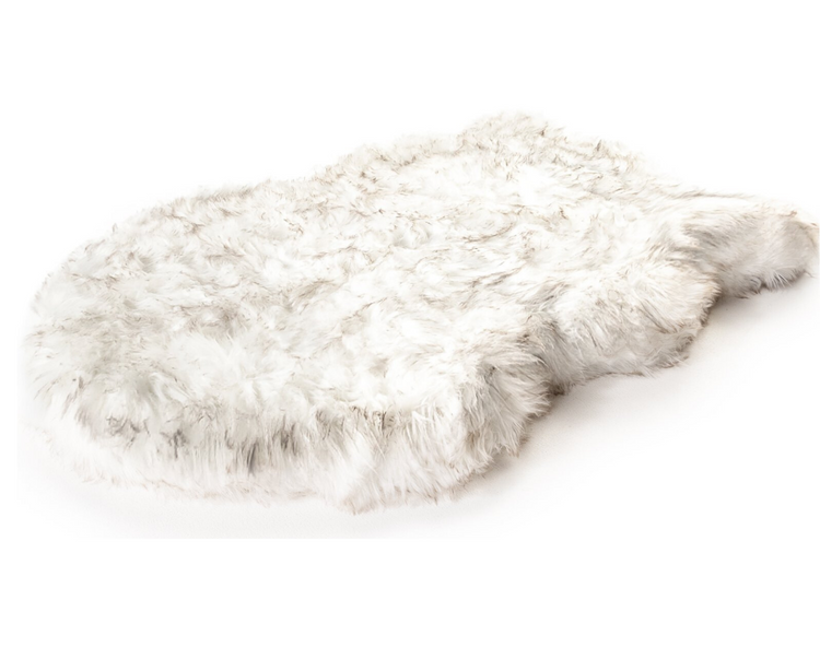 PupRug™ Faux Fur Orthopedic Dog Bed - Curve White with Brown Accents