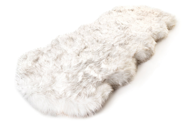 PupRug™ Runner Faux Fur Memory Foam Dog Bed - Curve White with Brown Accents