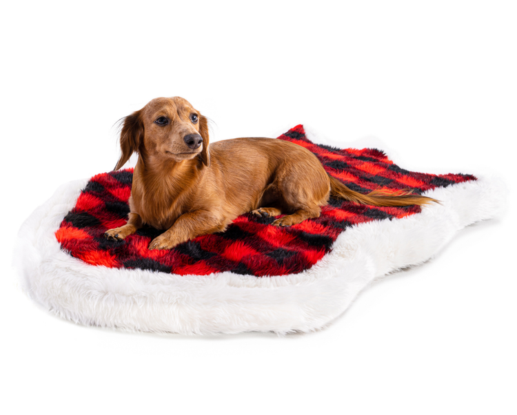 PupRug™ Faux Fur Orthopedic Dog Bed Cover - Curve Red Holiday Plaid (Bed Not Included)